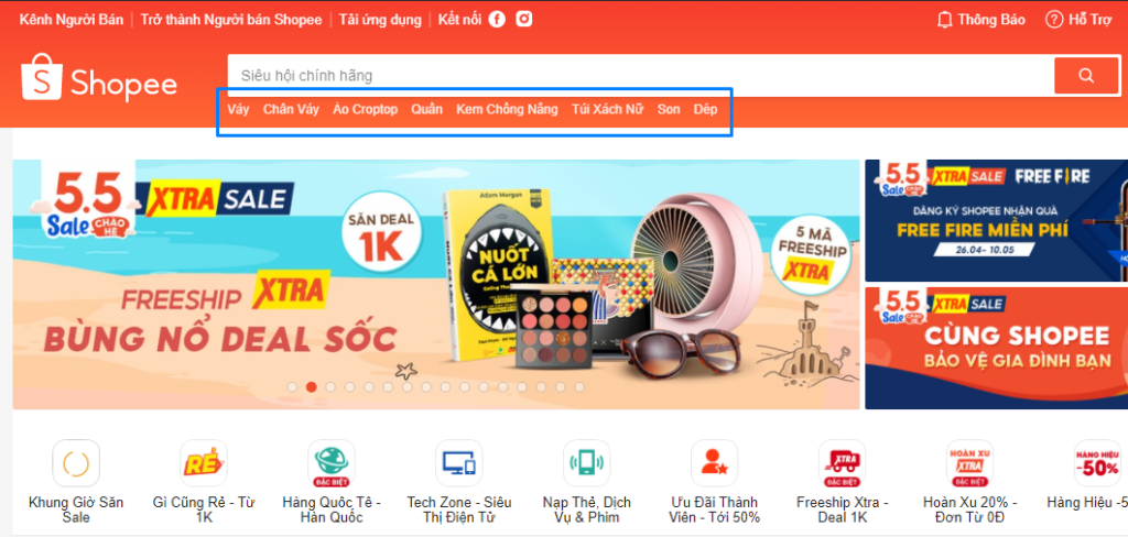 Các sản phẩm đang hot trên Shopee